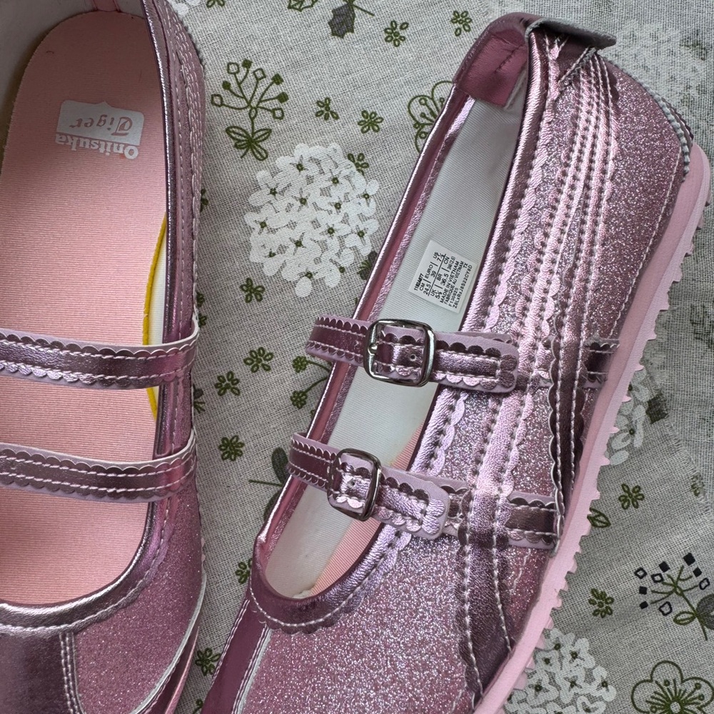 Onitsuka Tiger Double-Buckle Metallic Pink Mary Jane Ballet Flats - Picture 3 of 8